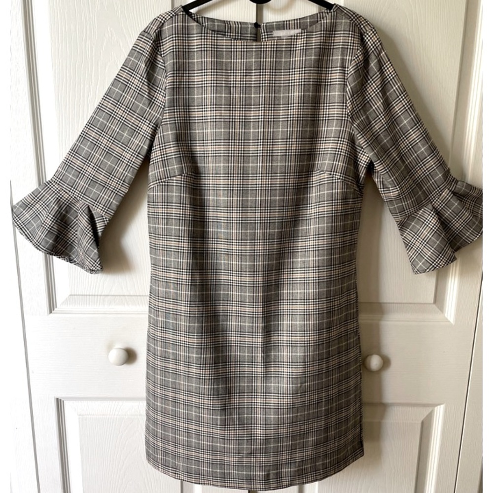 H&M Plaid bell sleeve midi dress